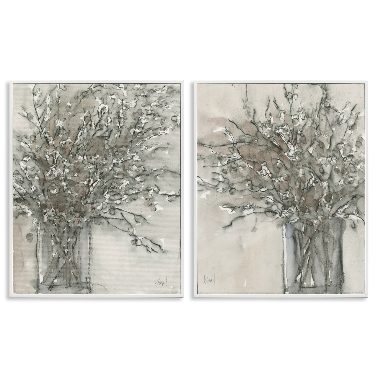 Stupell Industries Charcoal Sketched Vase 2pc Framed Giclee Wall Art Set Design by Samuel Dixon